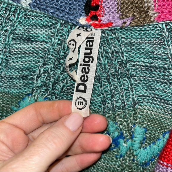 desigual "WHY?" embroidered back mixed patchwork cardigan sweater m 38 b… - Picture 4 of 4